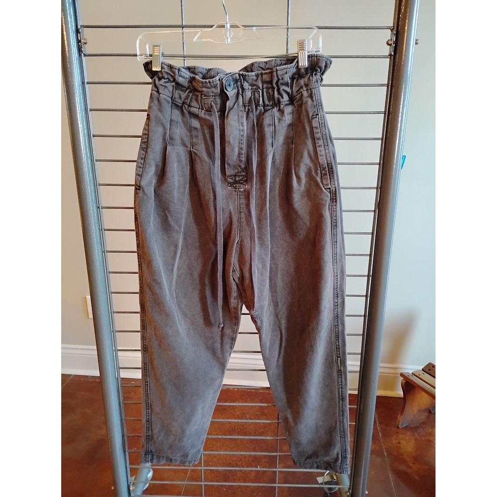 Free People Paperbag Waist PantsXS Faded Black High Rise Tapered Drawstring Boho